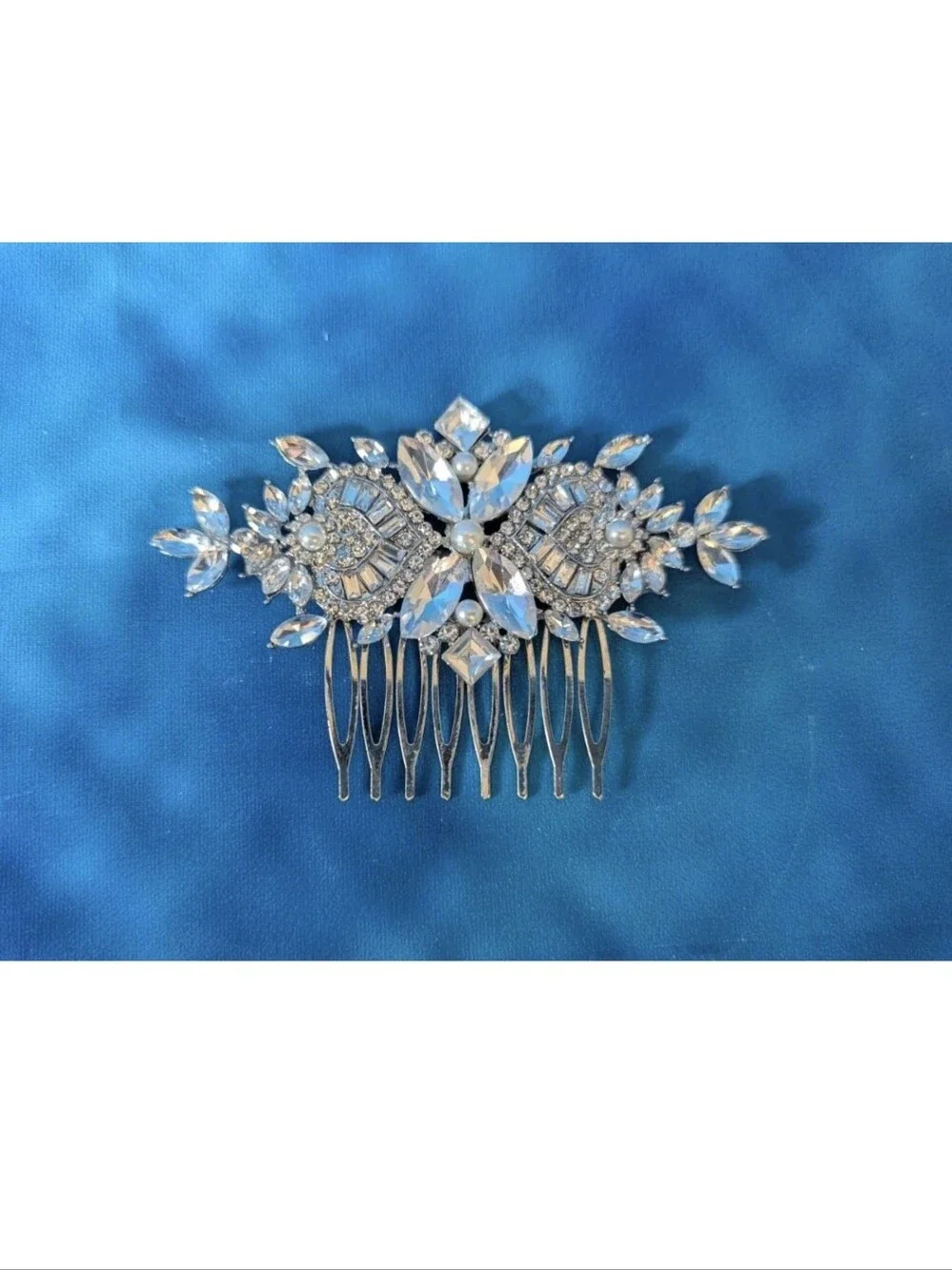Silver Tone Crystal Design Hair Comb Accessory Wedding Formal Cosplay OSFM NIB